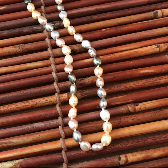 Honora Cream & Grey Long Pearl Necklace .925 Sterling Silver clasp 36” - Picture 8 of 12